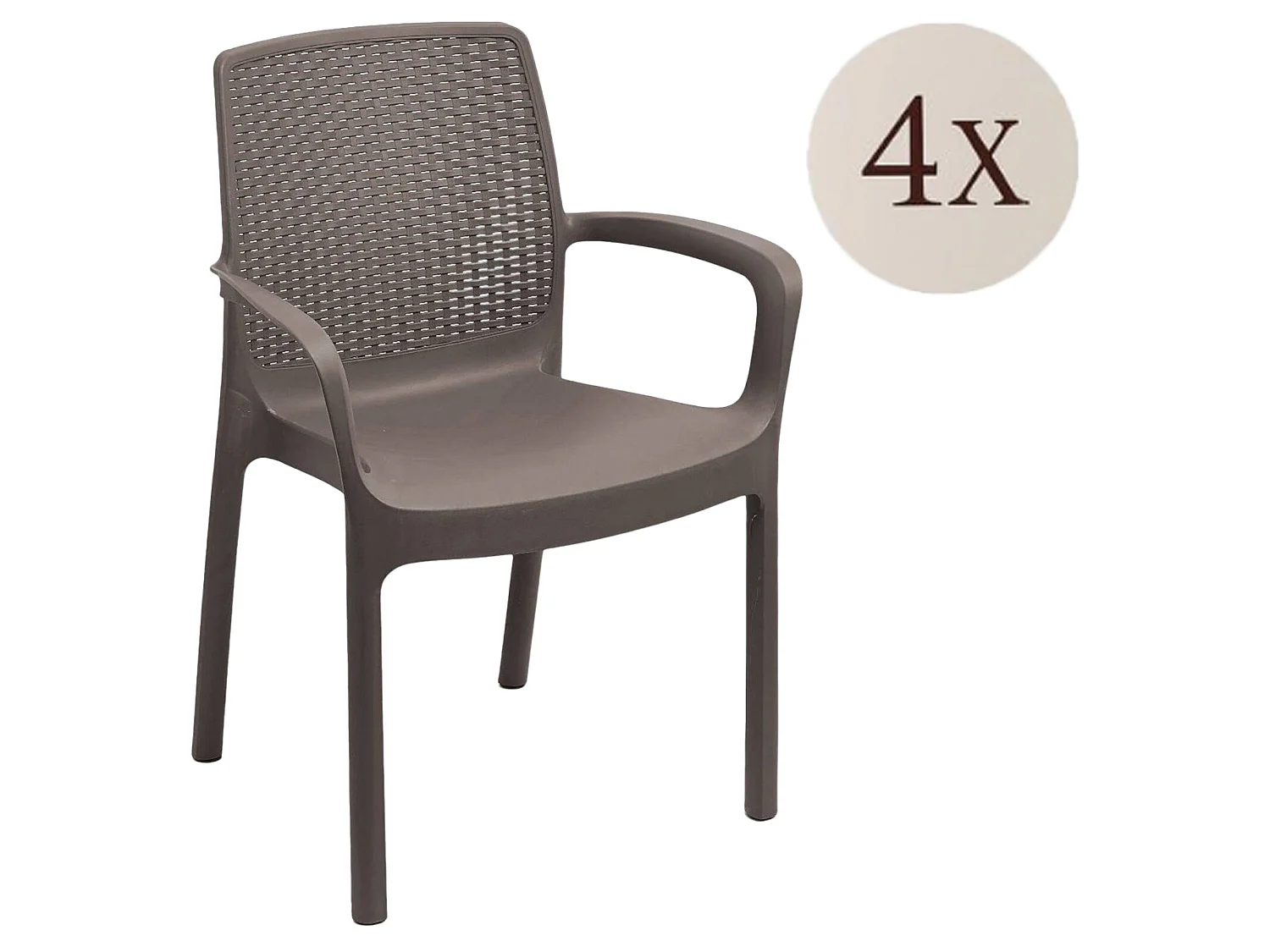 Ensemble de 4 chaises d'extérieur Dnardin, sièges de jardin, chaise de table à manger, fauteuil d'extérieur effet rotin, 100% Made in Italy, 54x60h82 cm, marron