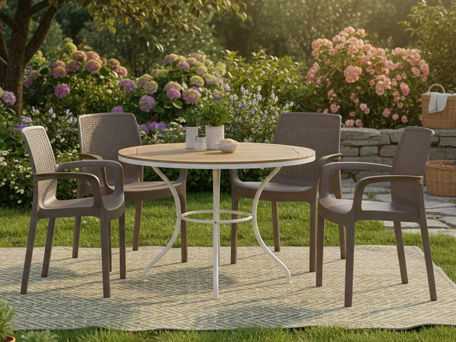 Dnardin buitenstoel, Set van 4 tuinstoelen, Stoel voor eettafel, Buitenfauteuil met rotaneffect, 100% Made in Italy, 54x60h82 cm, Bruin