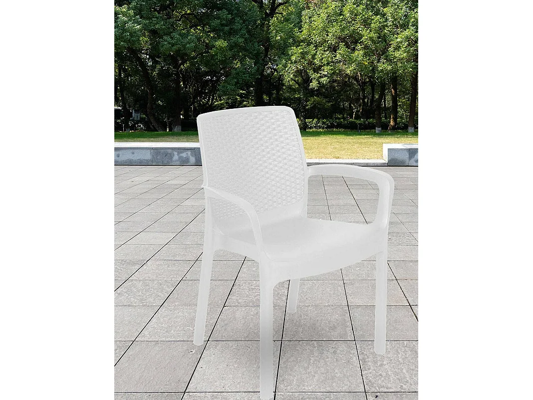Damols buitenstoel, Tuinstoel, Stoel voor eettafel, Buitenfauteuil met rotaneffect, 100% Made in Italy, 54x60h82 cm, Wit