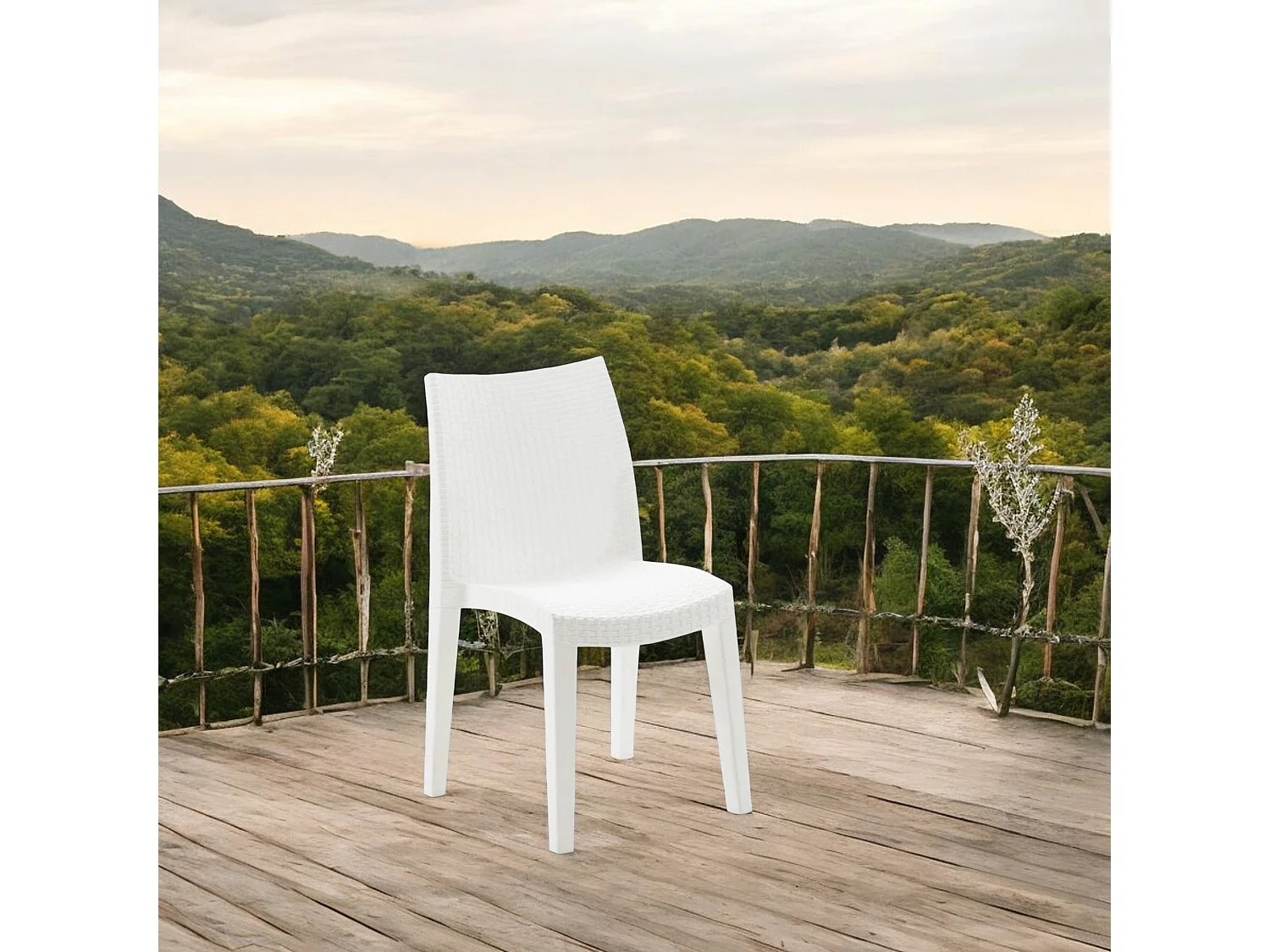 Chaise d'extérieur Dmondin, Siège de jardin, Chaise pour table à manger, Fauteuil d'extérieur effet rotin, 100% Made in Italy, 48x55h86 cm, Blanc
