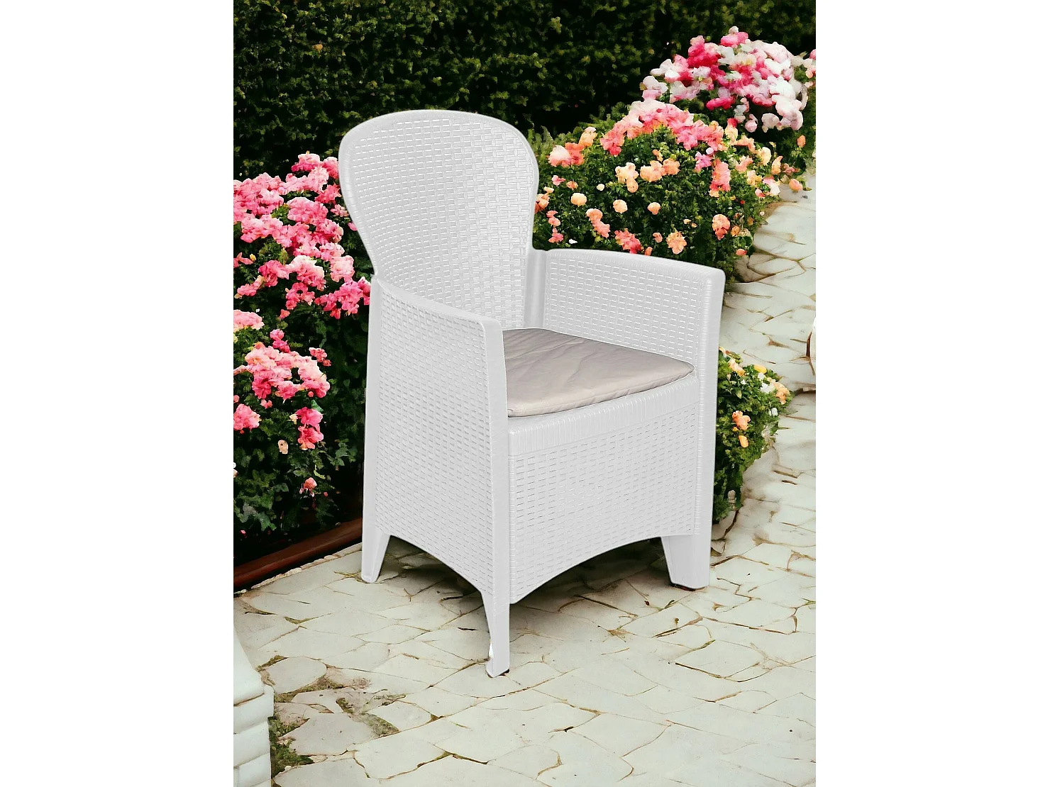 Chaise d'extérieur Dboatti, Siège de jardin, Fauteuil d'extérieur effet rotin, 100% Made in Italy, 60x58h89 cm, Blanc