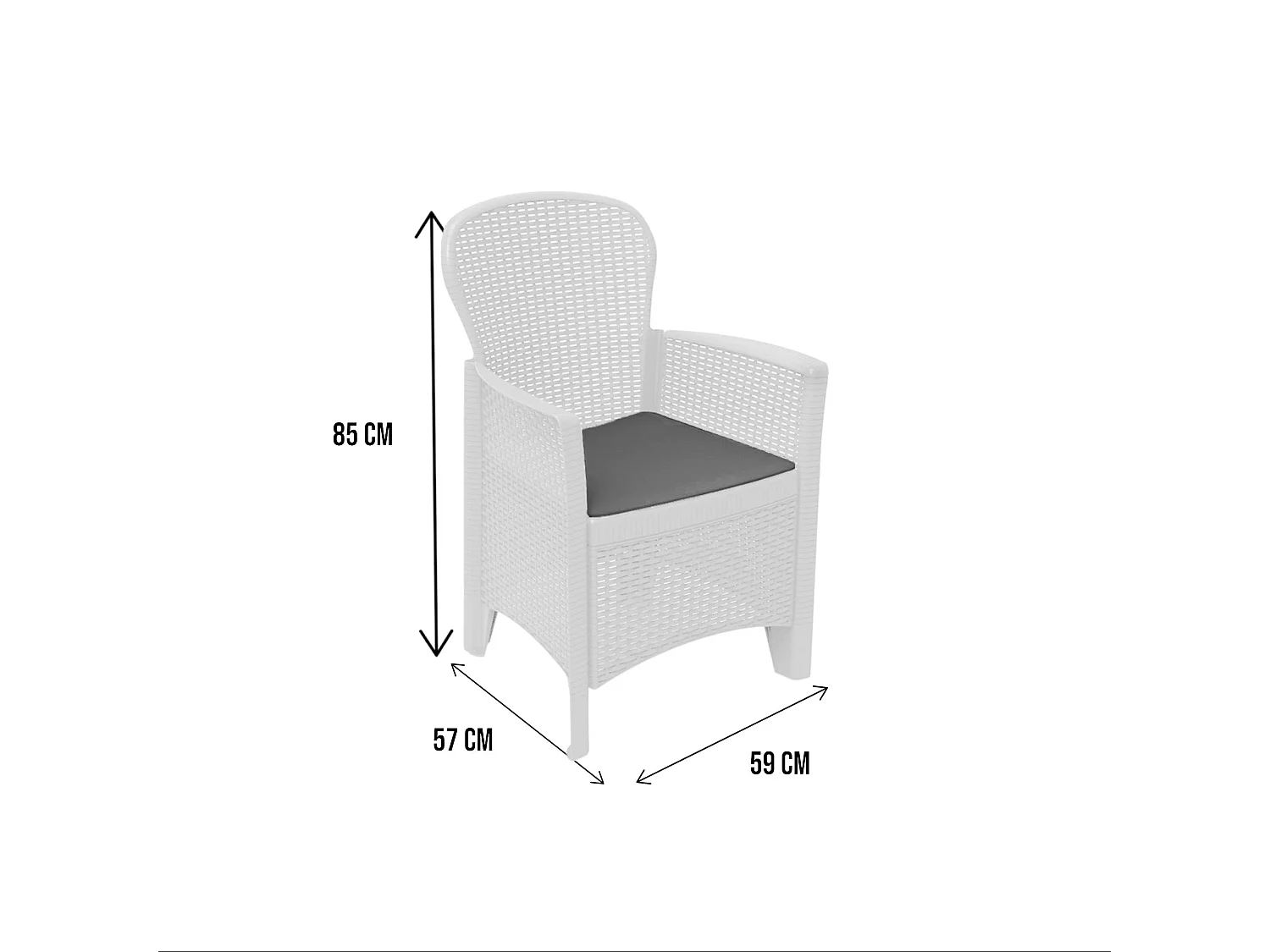 Chaise d'extérieur Dboatti, Siège de jardin, Fauteuil d'extérieur effet rotin, 100% Made in Italy, 60x58h89 cm, Blanc