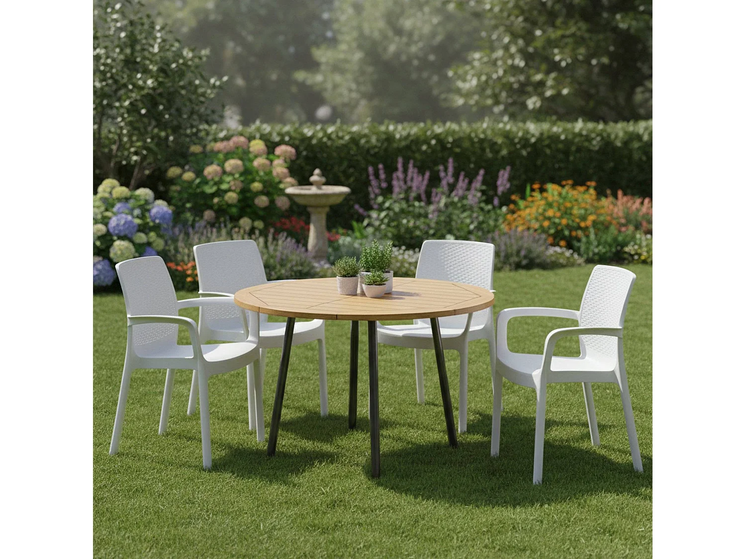 Ensemble de 4 chaises d'extérieur Dnardin, Sièges de jardin, Chaise de table à manger, Fauteuil d'extérieur effet rotin, 100% Made in Italy, 54x60h82 cm, Blanc