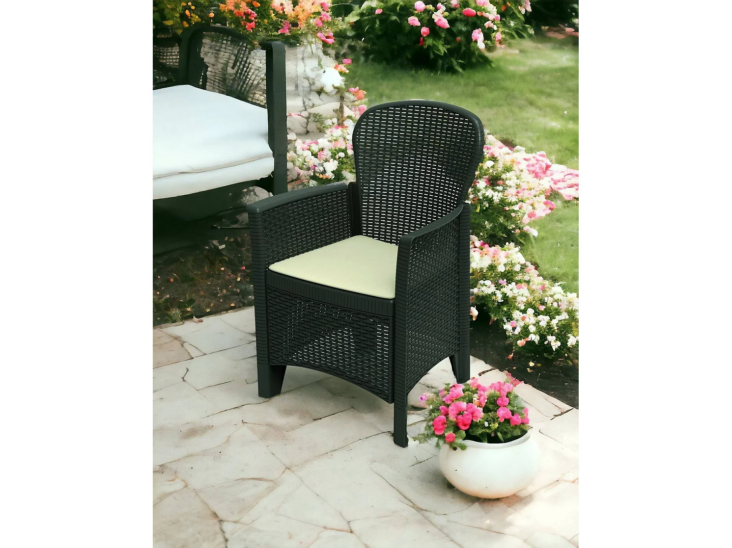 Gartenstuhl Dboatti, Gartensitz, Outdoor-Sessel in Rattan-Optik, 100 % Made in Italy, 60x58h89 cm, Anthrazit