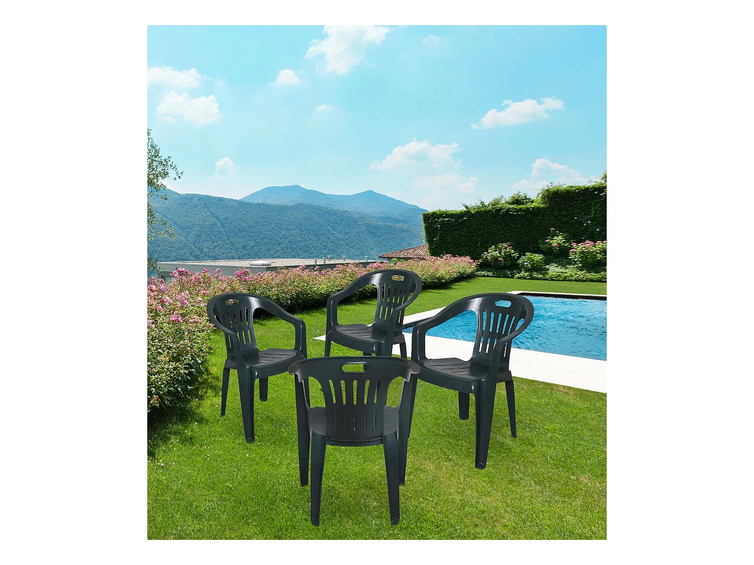 Sillas de Jardín Velletri, Juego de 4 asiento de jardín, Silla para mesa de comedor, Sillón de exterior, 100% Made in Italy, 56x55h78 cm, Verde