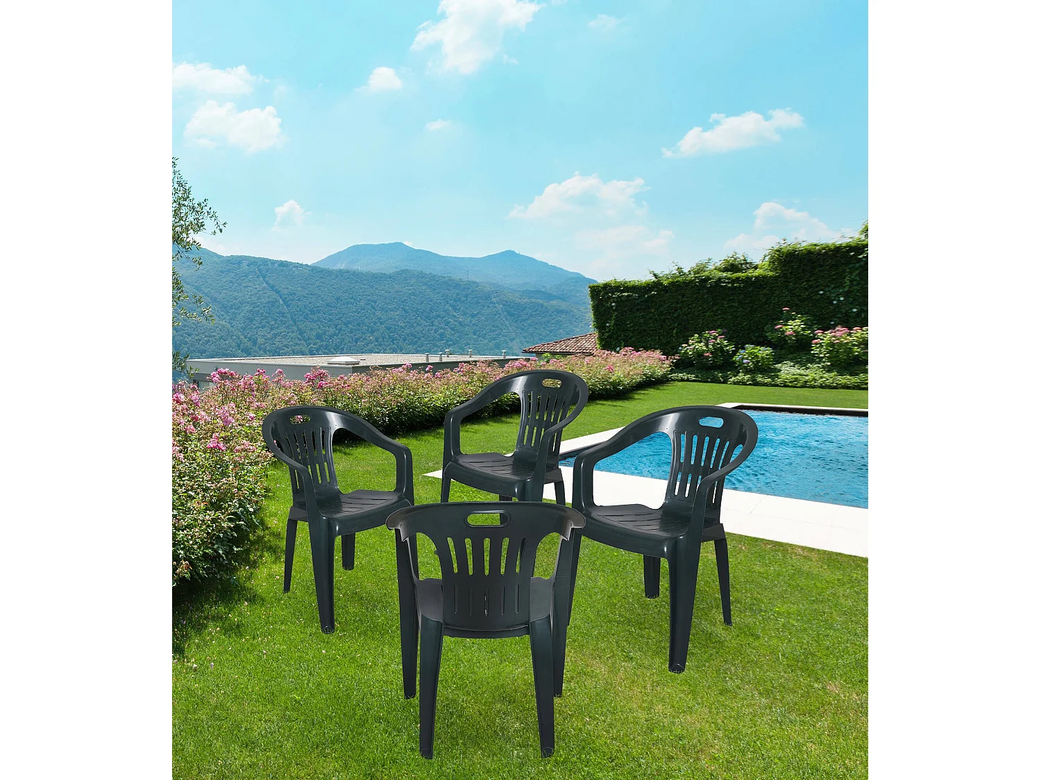 Ensemble de 4 chaises d'extérieur Velletri, Sièges de jardin, Chaise pour table à manger, Fauteuil d'extérieur, 100% Made in Italy, 56x57h80 cm, Vert