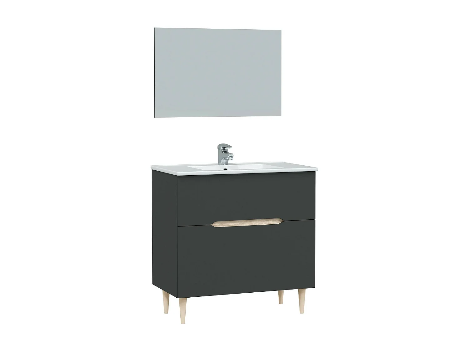 Mueble bajo lavabo Yarmouth, Mueble bajo lavabo, Mueble bajo lavabo con espejo, Lavabo no incluido, 80x45h80 cm, Antracita y Roble