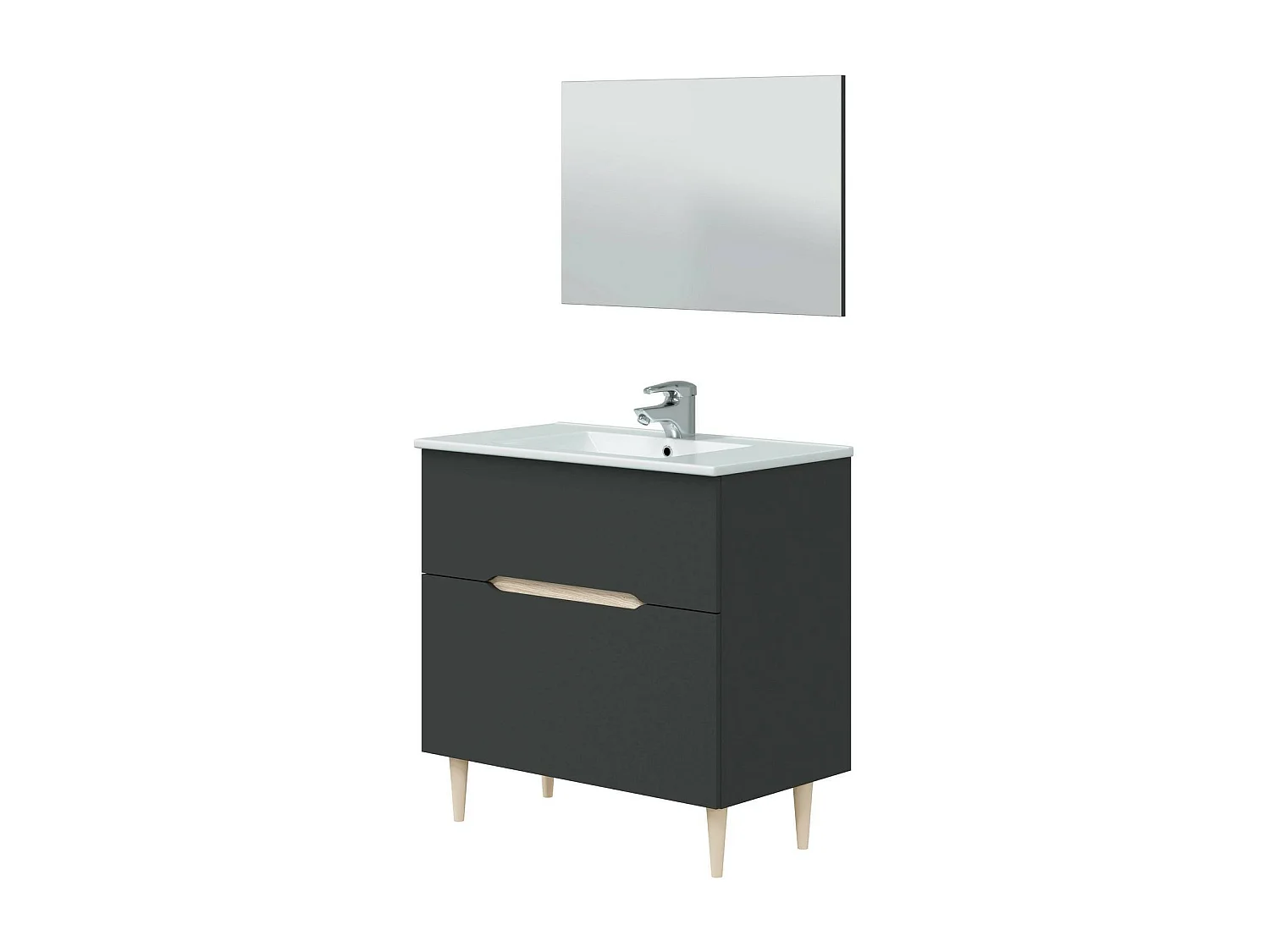 Mueble bajo lavabo Yarmouth, Mueble bajo lavabo, Mueble bajo lavabo con espejo, Lavabo no incluido, 80x45h80 cm, Antracita y Roble