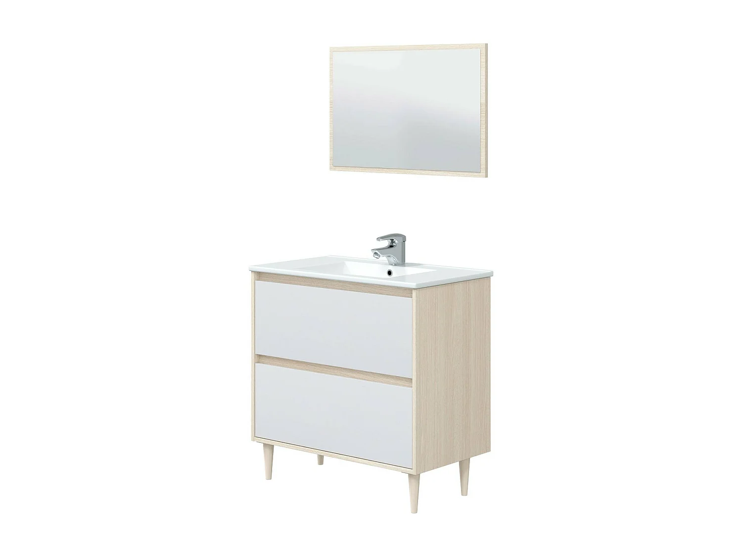 Meuble sous-vasque Yazoo, Meuble sous-vasque de salle de bain, Meuble sous-vasque avec miroir, Lavabo non inclus, 80x45h80 cm, Blanc brillant et chêne