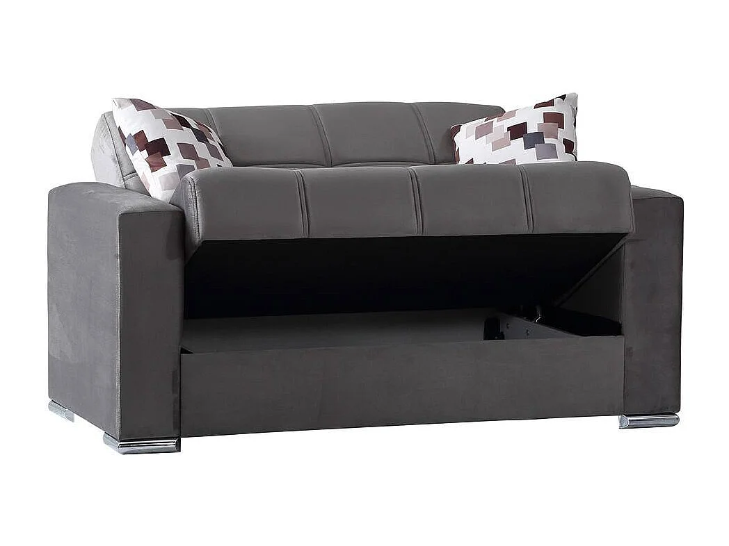 Sofá-cama Manuel, sofá-cama contêiner linear de 2 lugares, Sofá da sala em tecido acolchoado com abertura click-clack, 160x85h91 cm, Cinza