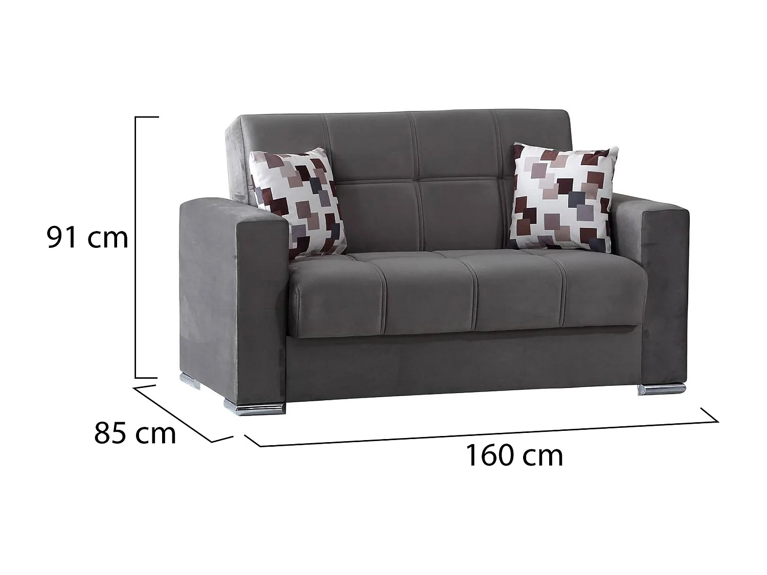 Sofá-cama Manuel, sofá-cama contêiner linear de 2 lugares, Sofá da sala em tecido acolchoado com abertura click-clack, 160x85h91 cm, Cinza