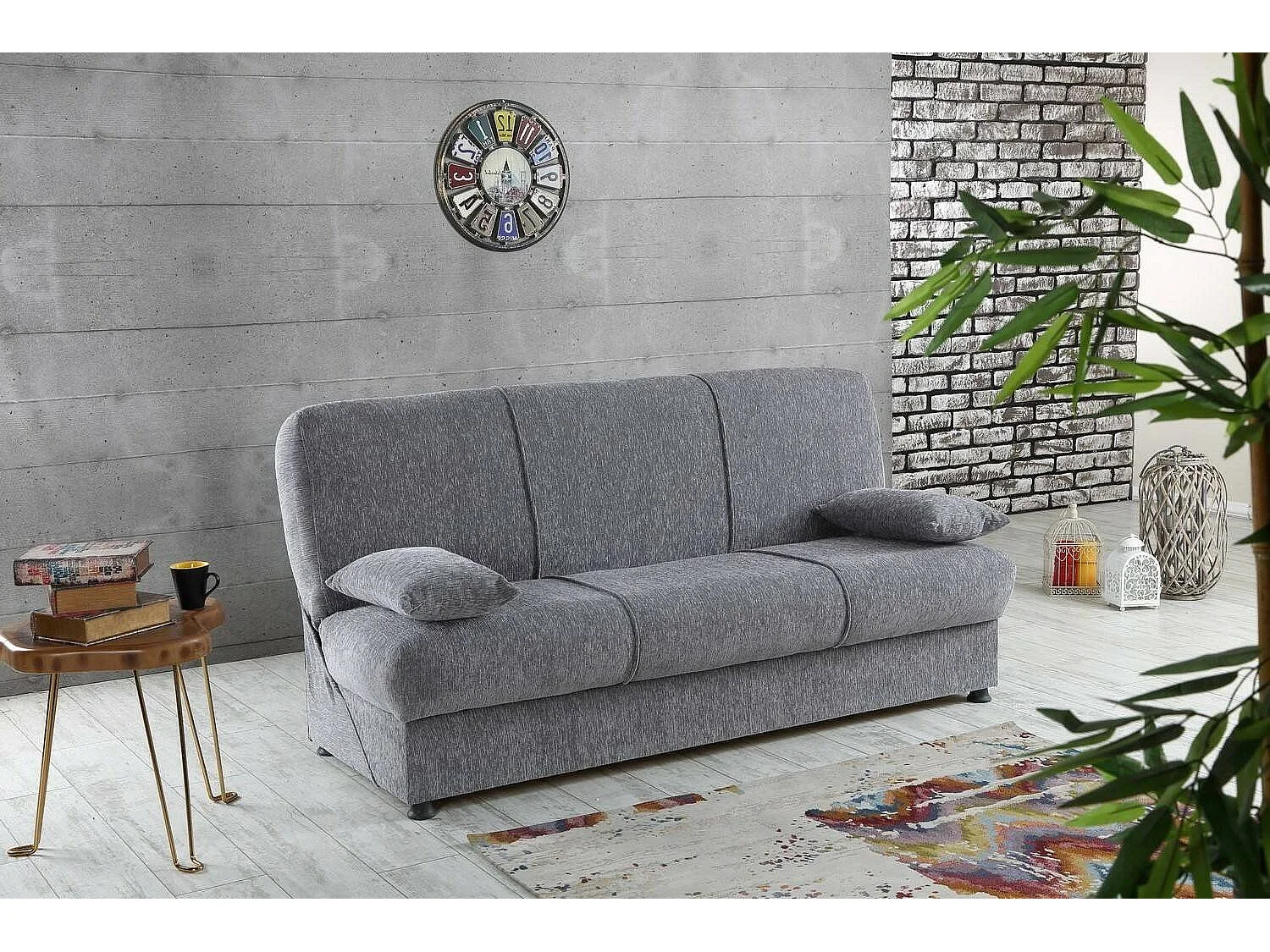 Dmora Slaapbank 3-zits Alvaro 81x180 cm Zwart Opslag Click-clack, Verstelbaar