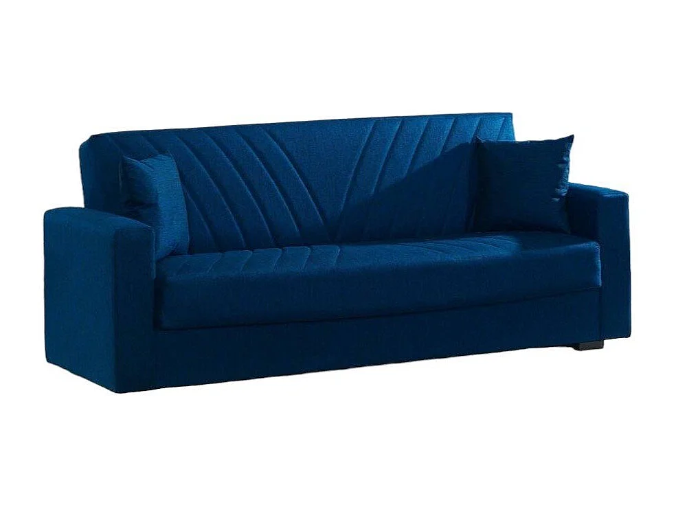 Sofá cama Jorge, Sofá cama contenedor lineal 3 plazas con 2 cojines incluidos, Sofá de salón en tela acolchada con apertura click-clac, 214x81h89 cm, Azul