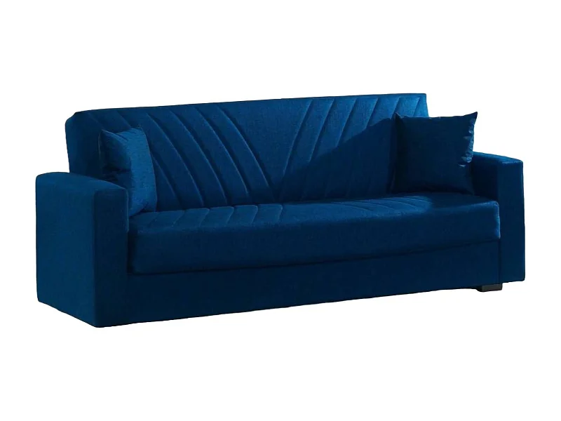 Sofá cama Jorge, sofá cama container linear de 3 lugares com 2 almofadas incluídas, Sofá da sala em tecido acolchoado com abertura click-clack, 214x81xh89 cm, Azul