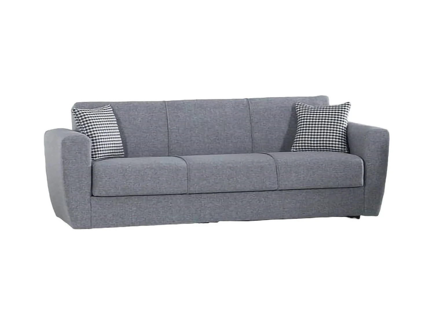 Divano letto Escobar, Divano letto contenitore a 3 posti lineare, Sofà da soggiorno in tessuto imbottito con apertura click-clack, 223x84xh80 cm, Grigio