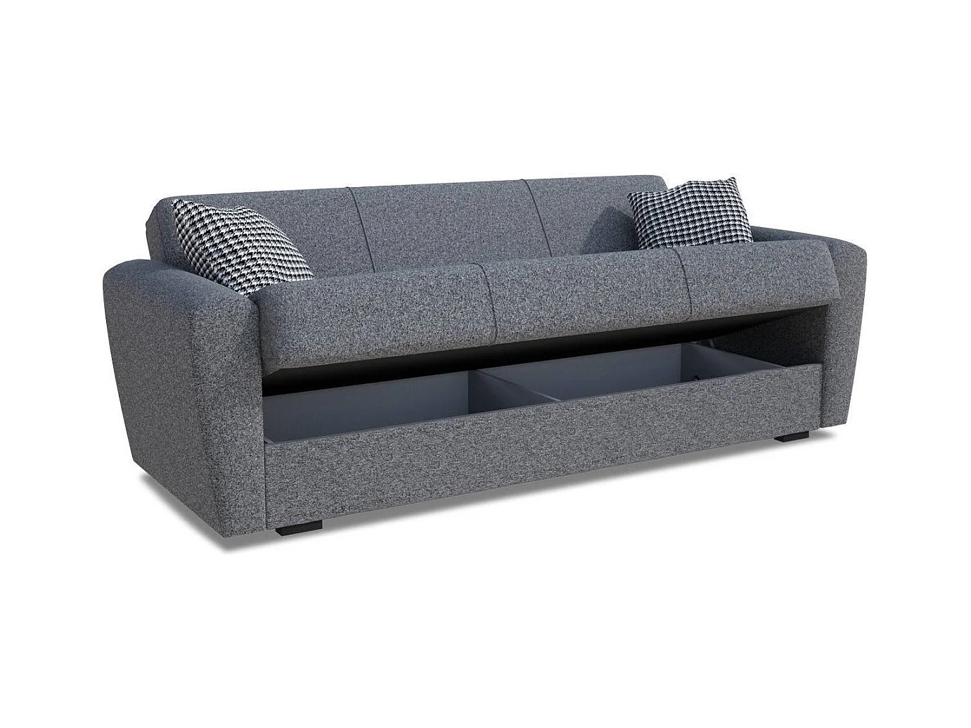 Divano letto Escobar, Divano letto contenitore a 3 posti lineare, Sofà da soggiorno in tessuto imbottito con apertura click-clack, 223x84xh80 cm, Grigio