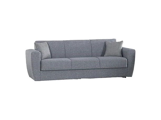 Divano letto Escobar, Divano letto contenitore a 3 posti lineare, Sofà da soggiorno in tessuto imbottito con apertura click-clack, 223x84xh80 cm, Grigio