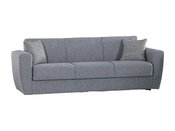 Canapé Escobar, Canapé conteneur 3 places linéaire, Canapé de salon en tissu rembourré avec ouverture clic-clac, 223x84xh80 cm, Gris