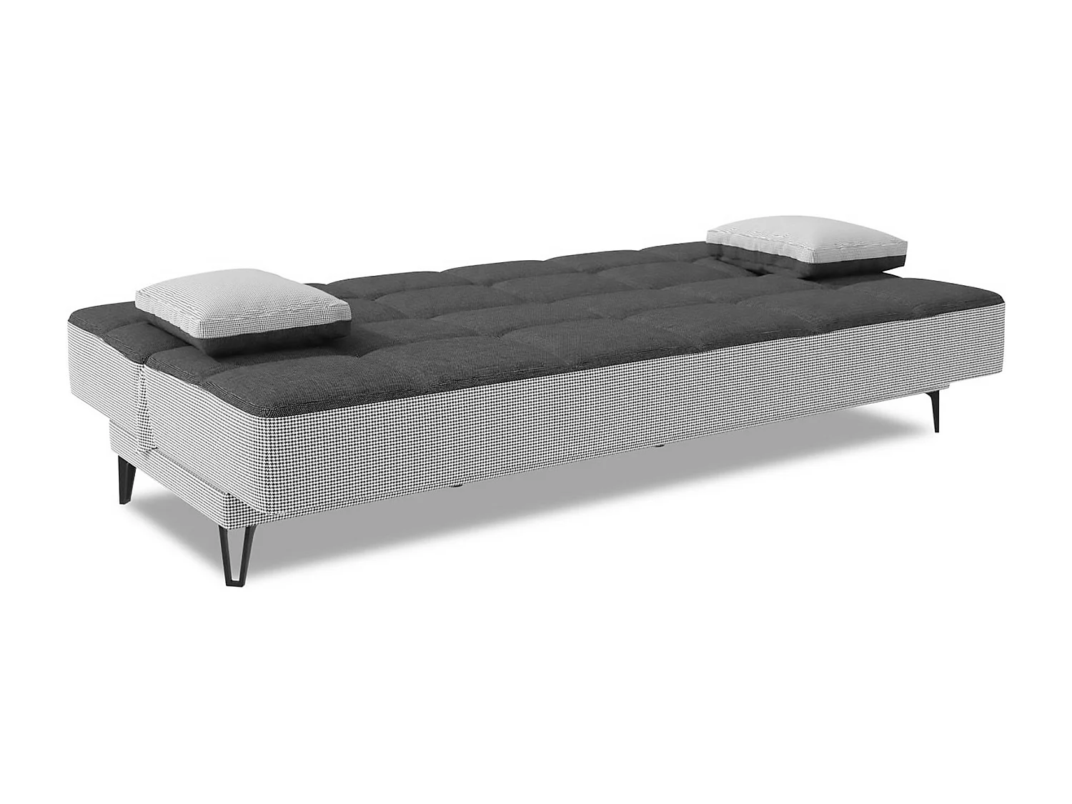 Sofá cama Jordi, sofá cama de 3 lugares com pés de metal preto, Sofá da sala em tecido acolchoado com abertura click-clack, 190x87h97 cm, Cinza