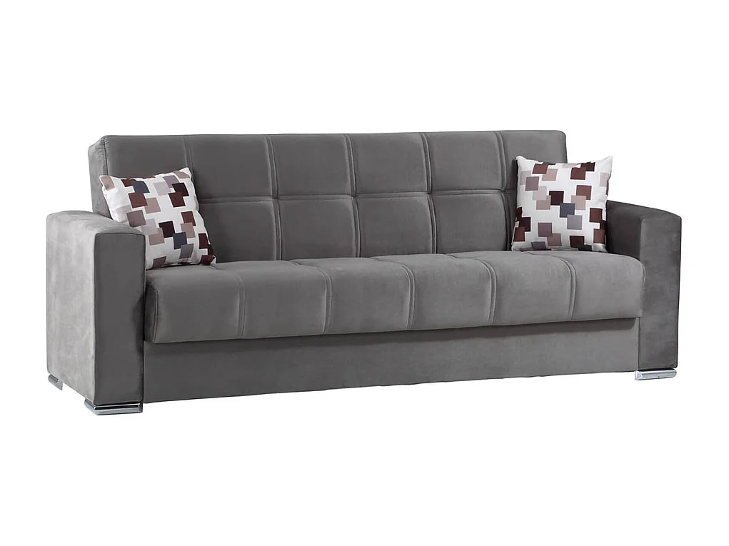 Sofá cama Francisco, Sofá cama contenedor lineal 3 plazas, Sofá de salón en tela acolchada con apertura clic-clac, 226x85h91 cm, Gris
