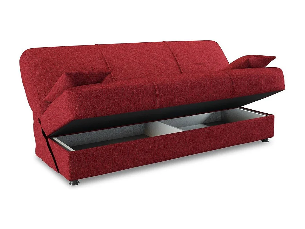 Canapé Alvaro, Canapé conteneur 3 places avec 2 coussins inclus, Canapé de salon en tissu rembourré avec ouverture clic-clac, 180x81h90 cm, Rouge