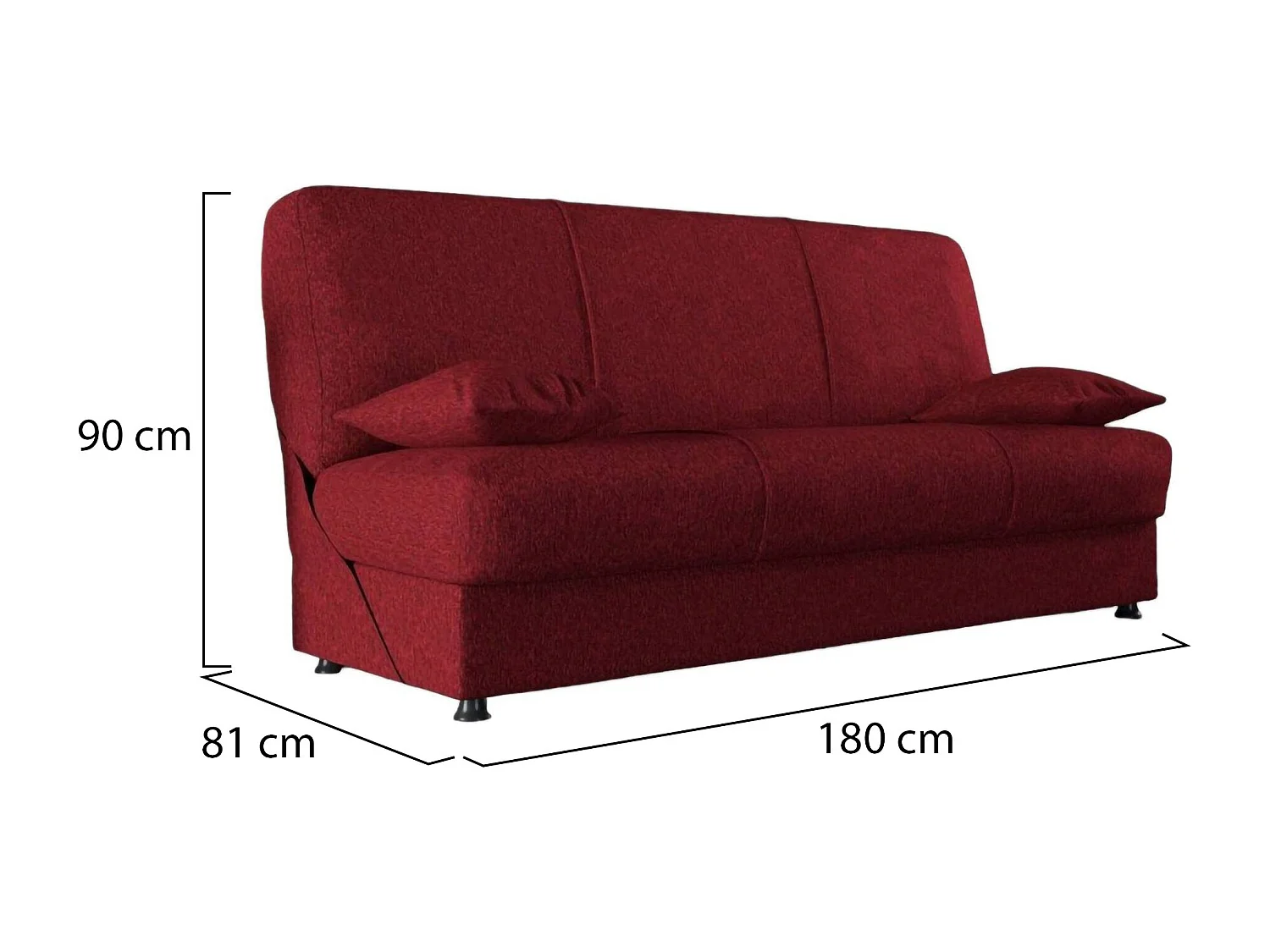 Dmora Driezits Slaapbank Alvaro 81x180 cm Zwart, Opbergruimte, Klikklak, Verstelbaar