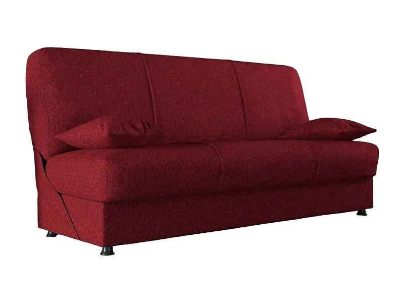 Sofá cama Alvaro, Sofá cama contenedor de 3 plazas con 2 cojines incluidos, Sofá de salón en tela acolchada con apertura clic-clac, 180x81h90 cm, Rojo