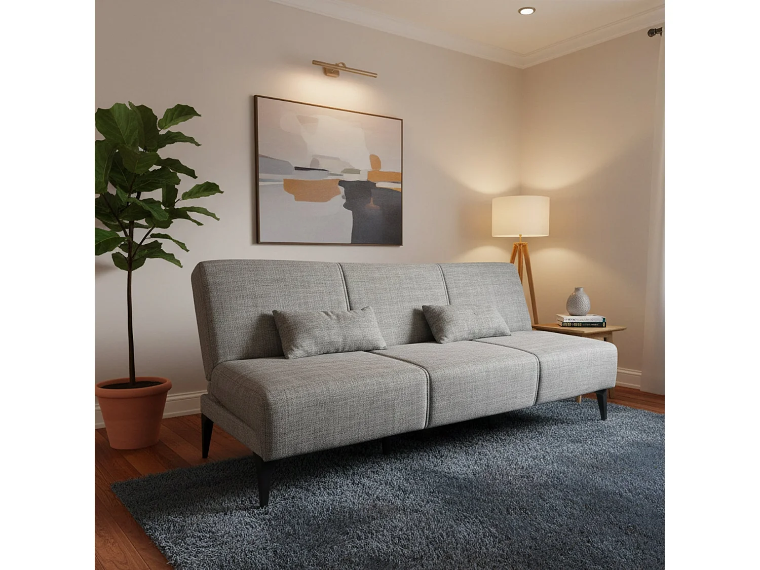 Canapé lit Hugo, Canapé lit en tissu, Canapé lit avec mécanisme d'ouverture par clic, Canapé lit avec coussins, 190x70h80 cm, Grey
