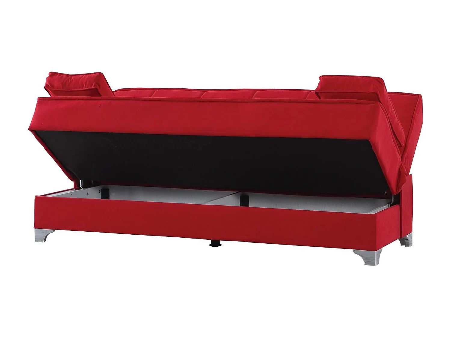 Canapé Carlos, Canapé à rangement linéaire avec 2 coussins inclus, Canapé de salon en tissu rembourré avec ouverture clic-clac, 190x87xh91 cm, Rouge