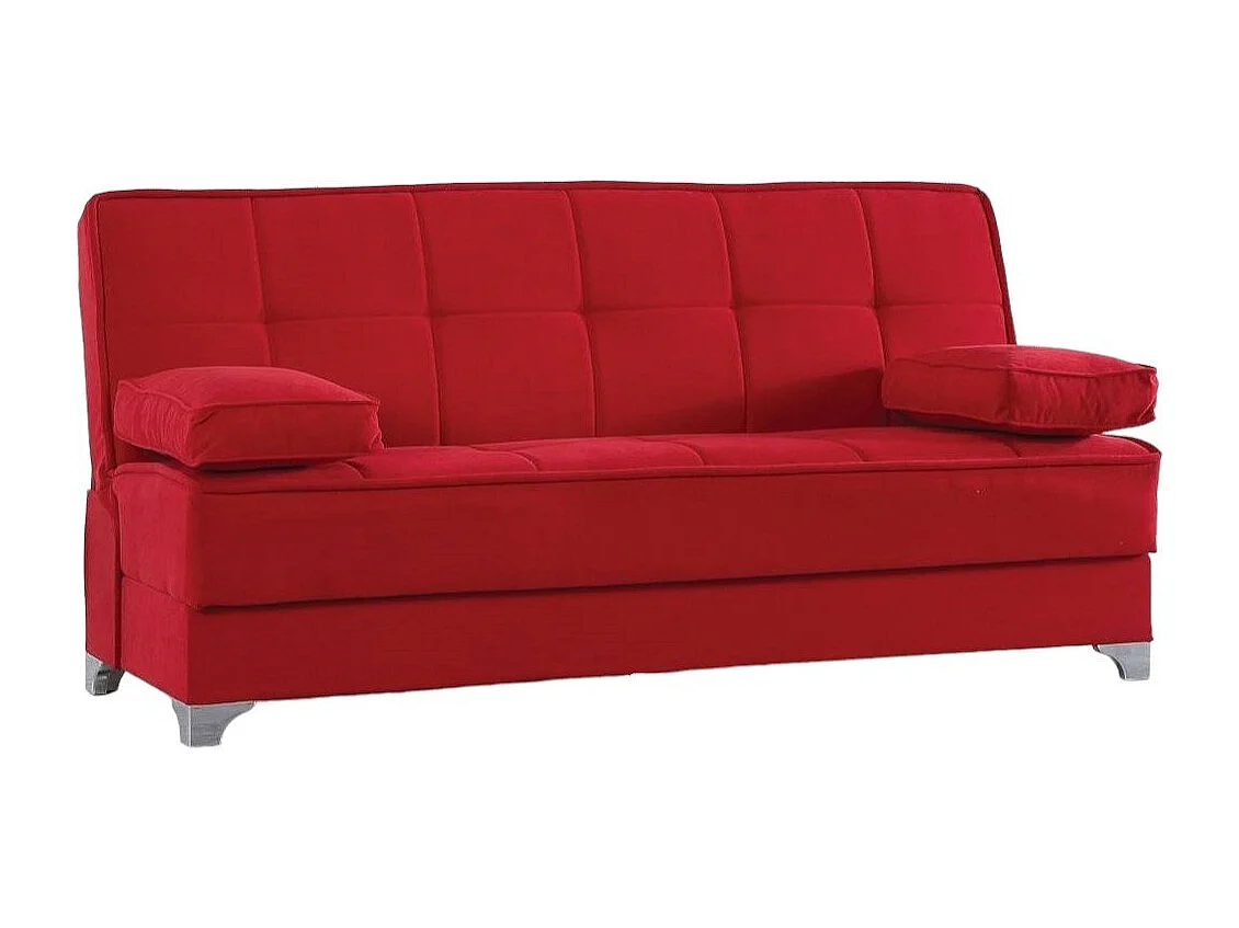 Canapé Carlos, Canapé à rangement linéaire avec 2 coussins inclus, Canapé de salon en tissu rembourré avec ouverture clic-clac, 190x87xh91 cm, Rouge