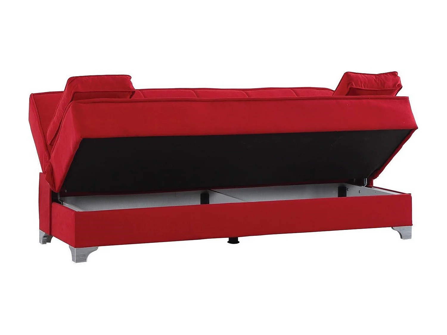 Canapé Carlos, Canapé à rangement linéaire avec 2 coussins inclus, Canapé de salon en tissu rembourré avec ouverture clic-clac, 190x87xh91 cm, Rouge