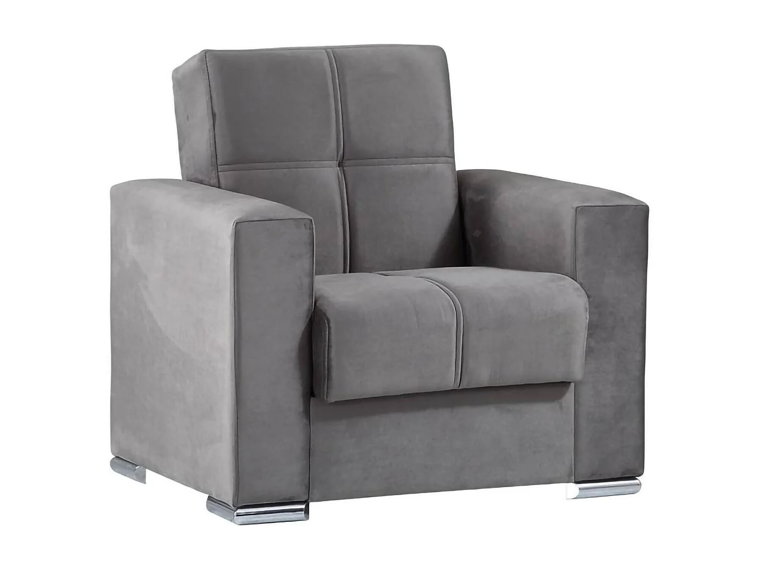 Canapé Jose, Fauteuil conteneur pour salon convertible en lit, Fauteuil relax en tissu rembourré avec ouverture clic-clac, 94x85h91 cm, Gris