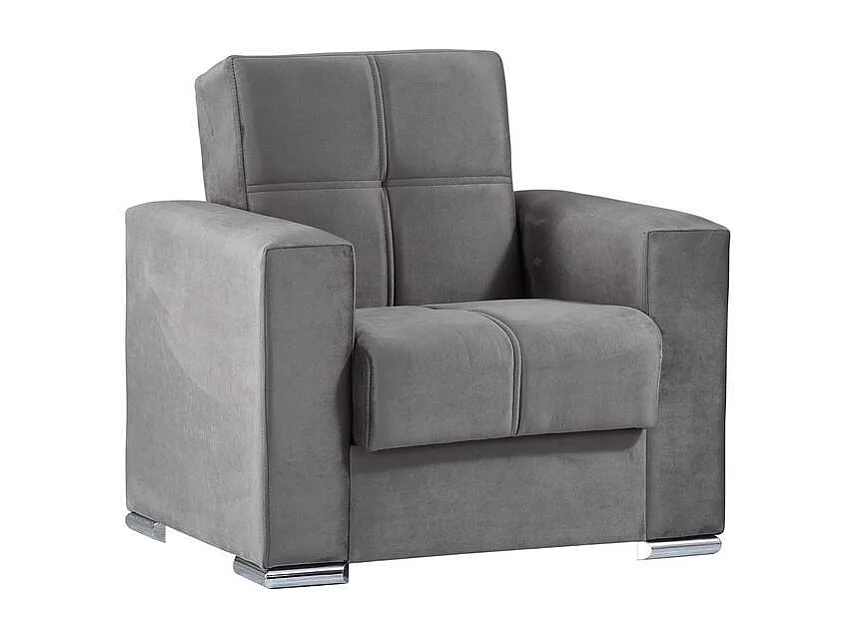 Sofá cama Jose, Sillón container para salón convertible en cama, Sillón relax de tela acolchada con apertura clic-clac, 94x85h91 cm, Gris