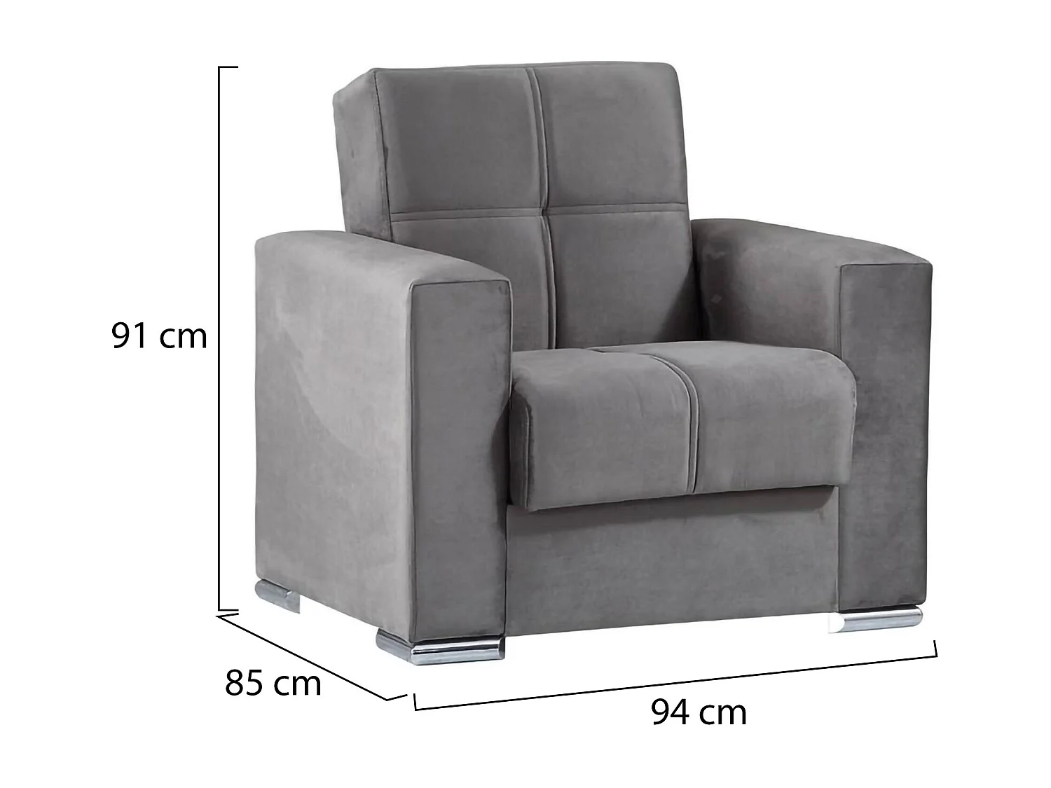 Schlafsofa Jose, Container-Sessel für Wohnzimmer, umwandelbar in Bett, Relax-Sessel aus gepolstertem Stoff mit Klick-Klick-Ã–ffnung, 94x85h91 cm, Grau