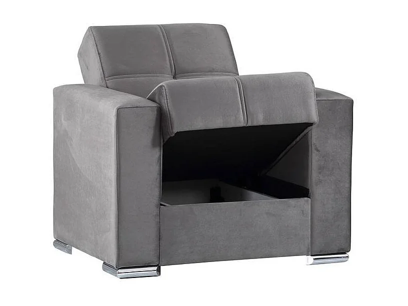 Schlafsofa Jose, Container-Sessel für Wohnzimmer, umwandelbar in Bett, Relax-Sessel aus gepolstertem Stoff mit Klick-Klick-Ã–ffnung, 94x85h91 cm, Grau