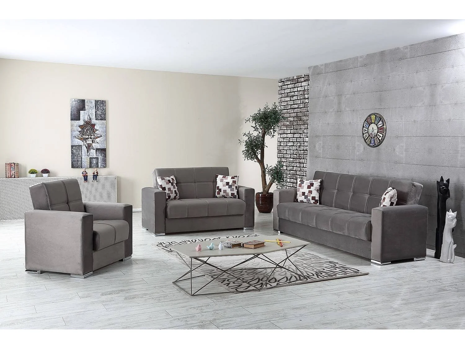 Schlafsofa Jose, Container-Sessel für Wohnzimmer, umwandelbar in Bett, Relax-Sessel aus gepolstertem Stoff mit Klick-Klick-Ã–ffnung, 94x85h91 cm, Grau