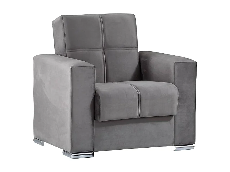 Canapé Jose, Fauteuil conteneur pour salon convertible en lit, Fauteuil relax en tissu rembourré avec ouverture clic-clac, 94x85h91 cm, Gris