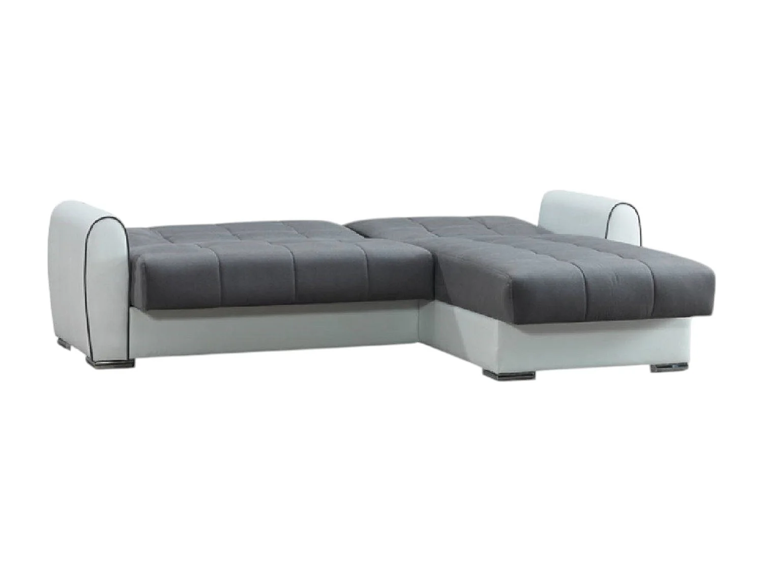 Sofá-cama Jesus, Sofá-cama container de canto em couro ecológico e tecido, Sofá com abertura click-clack e península reversível, 246x160h91 cm, Branco e Cinza