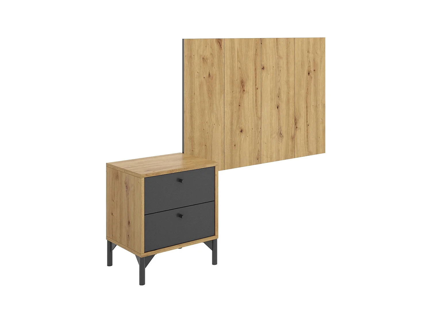 Colombine bedhoofdeinde, Bedhoofdeinde voor eenpersoonskamer, Hoofdeinde voor eenpersoonsbed met 1 nachtkastje, 99x3h61 cm, Eiken en Antraciet