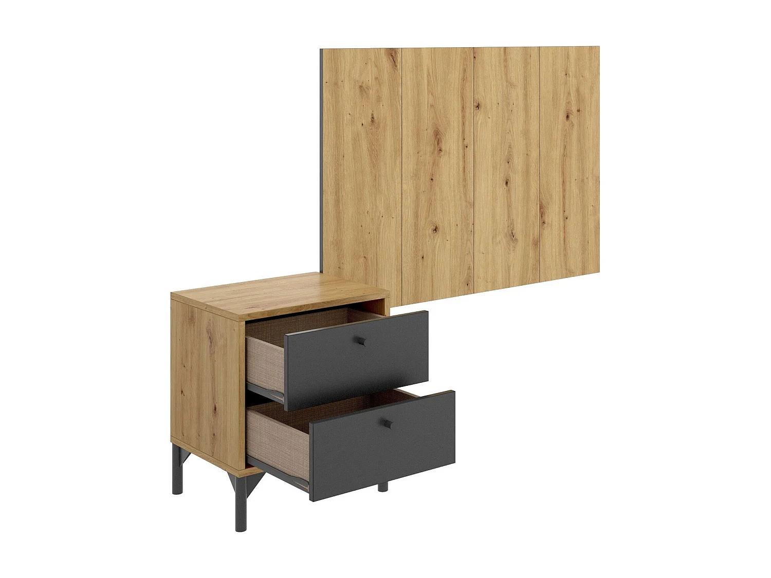 Kopfteil Colombine, Bettkopfteil für Einzelzimmer, Kopfteil für Einzelbett mit 1 Nachttisch, 99x3h61 cm, Eiche und Anthrazit und Anthrazit