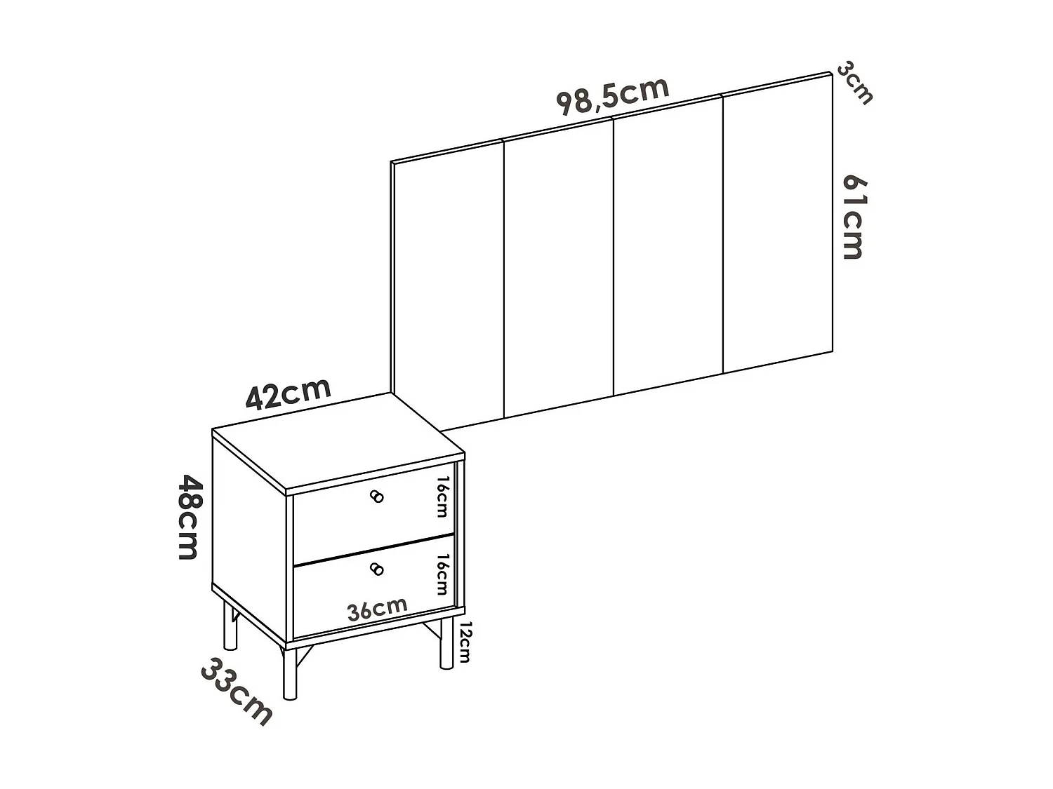 Tête de lit Colombine, Tête de lit pour chambre simple, Tête de lit pour lit simple avec 1 table de chevet, 99x3h61 cm, Chêne et Anthracite