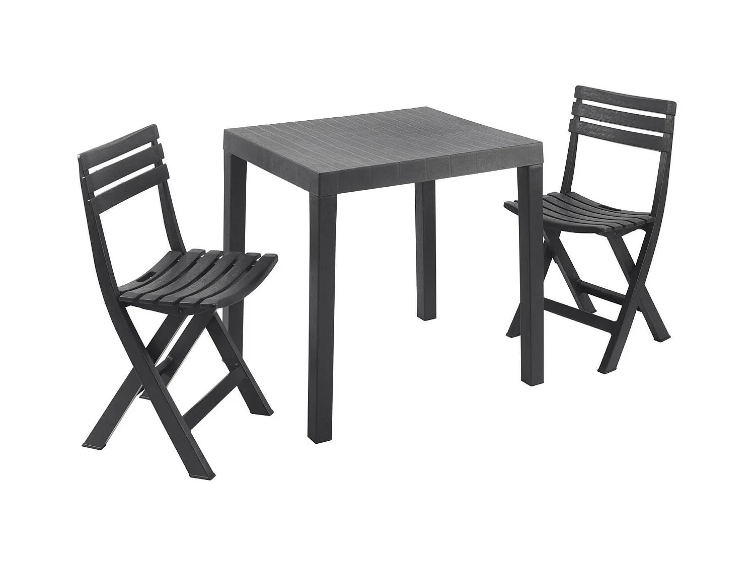 Outdoor-Lounge-Set Ortisei, Gartenset mit 1 rechteckigen Tisch und 2 Klappstühlen, Pic Nic Indoor- und Outdoor-Set, 100 % Made in Italy, Anthrazit