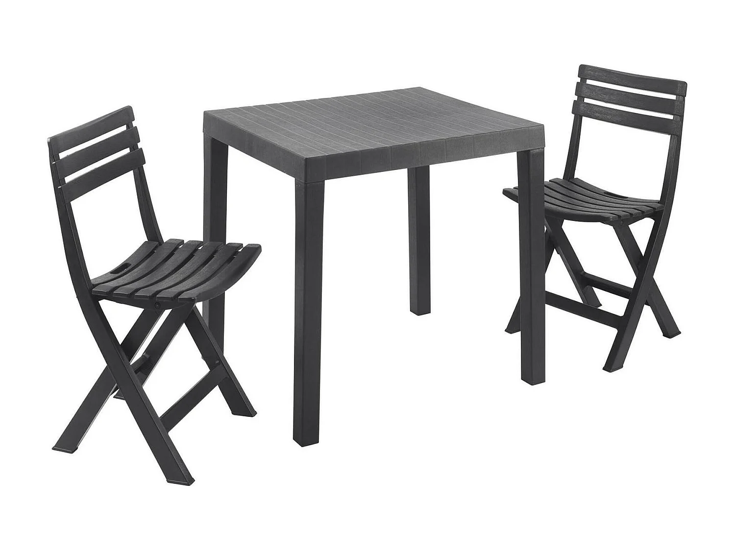 Ortisei outdoor loungeset, Tuinset met 1 rechthoekige tafel en 2 klapstoelen, Indoor en outdoor Pic Nic set, 100% Made in Italy, Antraciet