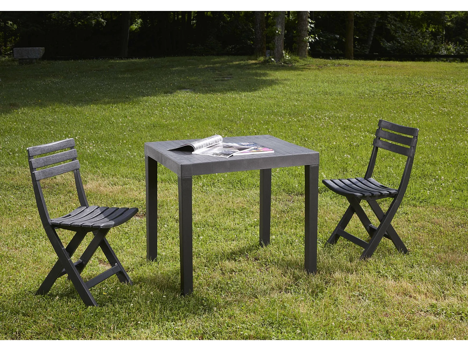 Ortisei outdoor loungeset, Tuinset met 1 rechthoekige tafel en 2 klapstoelen, Indoor en outdoor Pic Nic set, 100% Made in Italy, Antraciet
