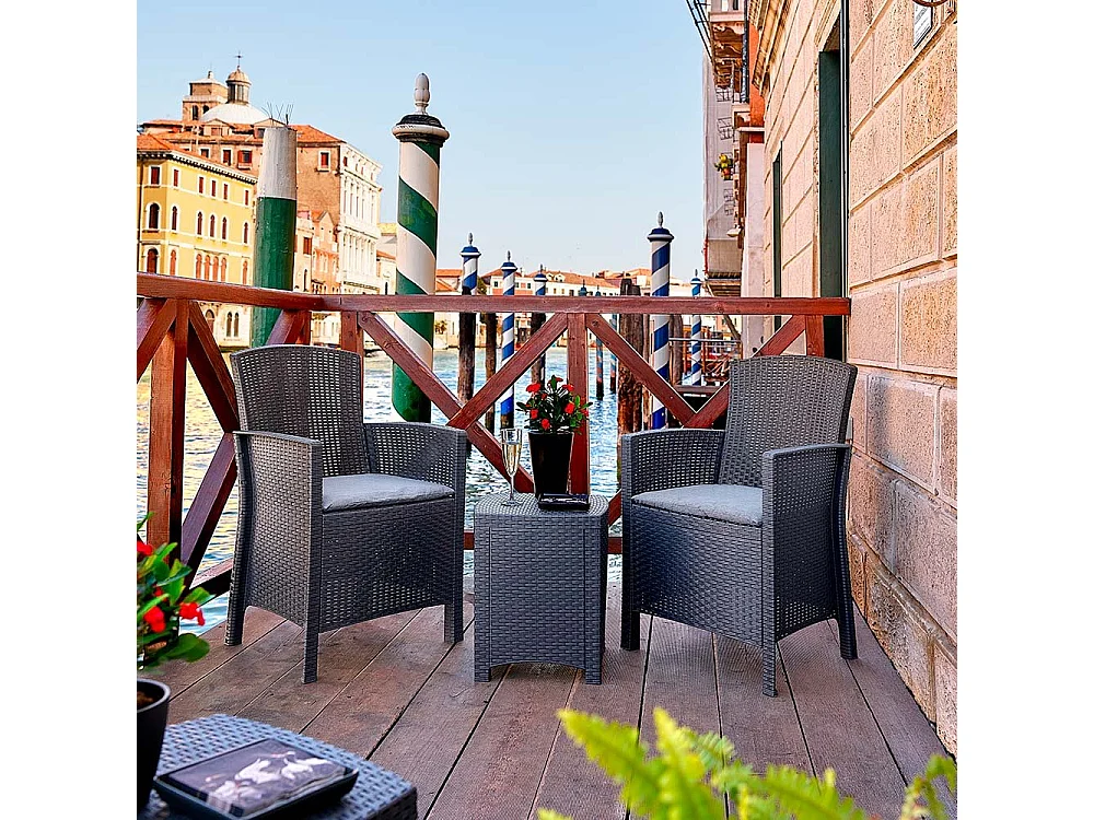 Jupiter buitenloungeset, Tuinset met kussens, Loungeset voor binnen en buiten met rotaneffect, 100% Made in Italy, Antraciet