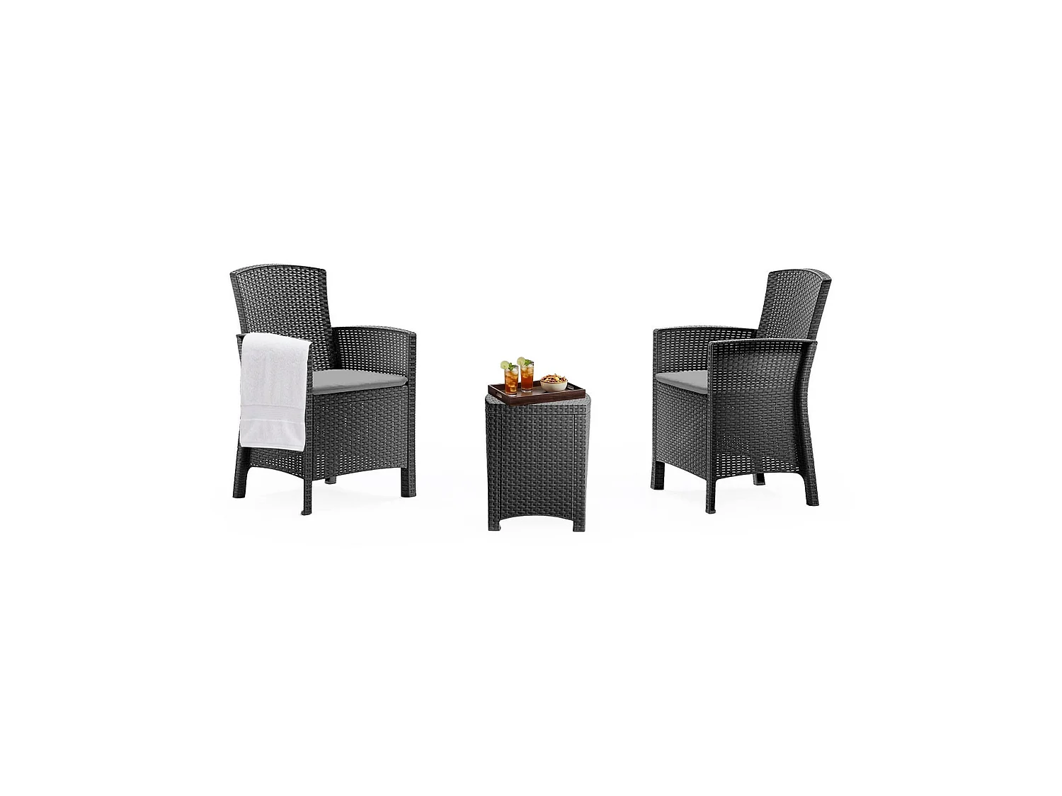 Ensemble de salon d'extérieur Jupiter, Ensemble de jardin avec coussins, Ensemble de salon d'intérieur effet rotin, 100% Made in Italy, Anthracite