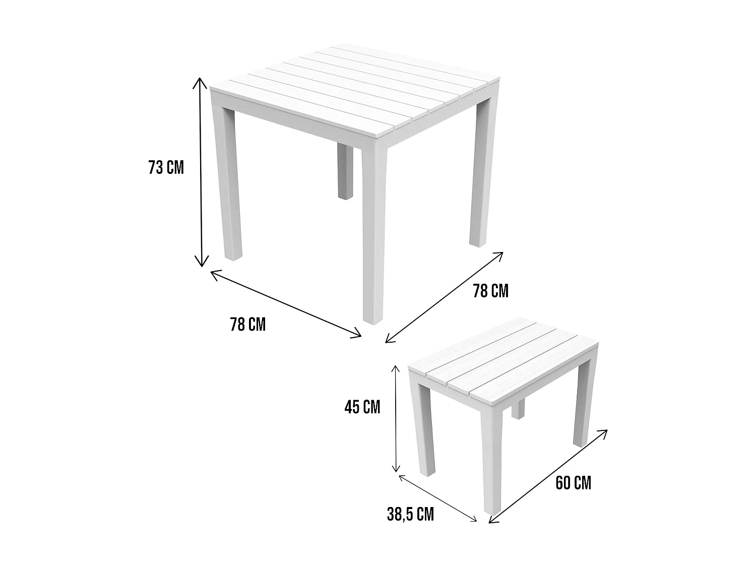 Ensemble de salon d'extérieur Dkabash, Composition de jardin avec 1 table carrée et 2 bancs, Salon intérieur et extérieur de Pic Nic, 100% Made in Italy, Blanc