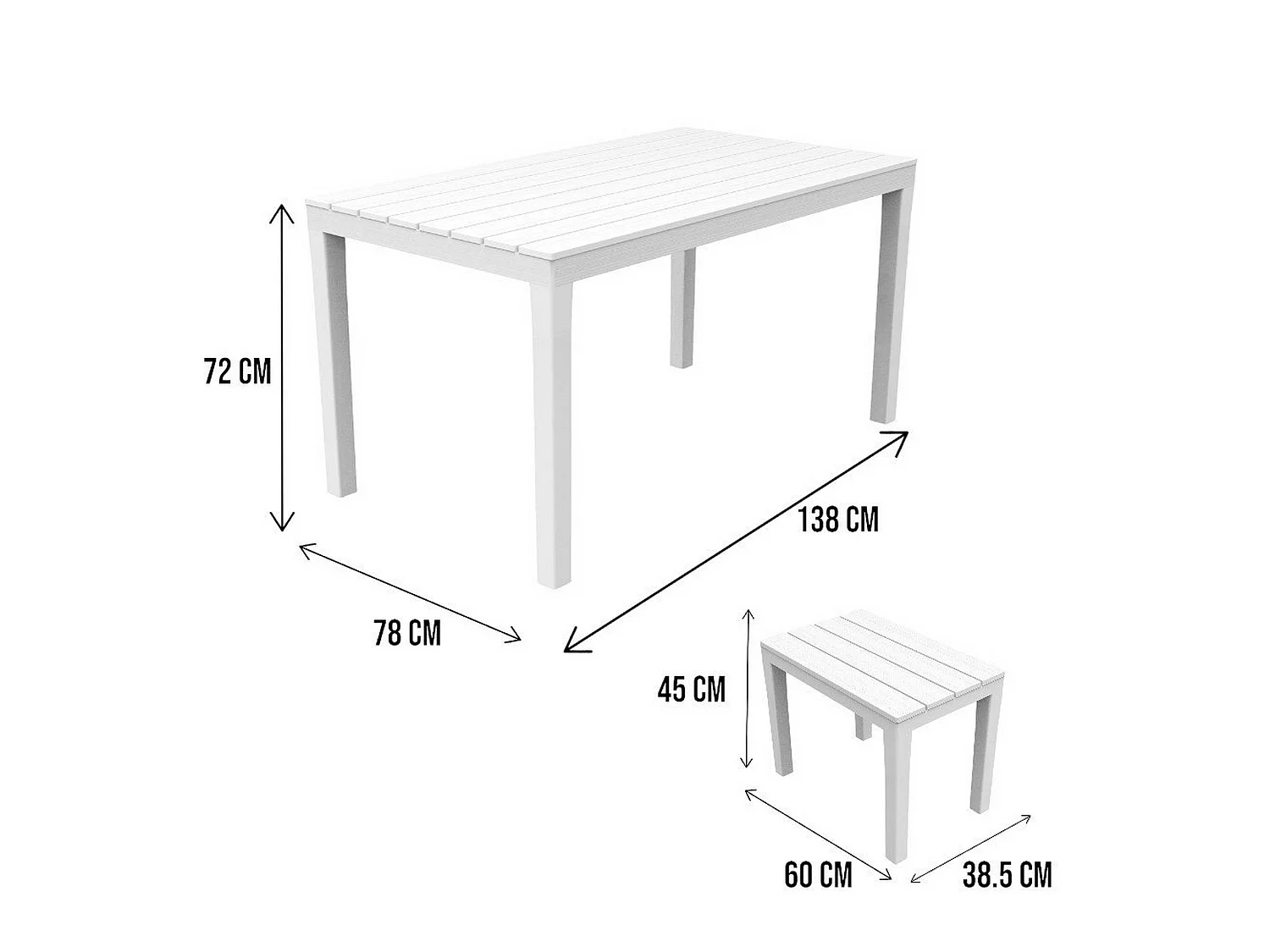 Set salon dextérieur Dmascar, Ensemble de jardin avec 1 table rectangulaire et 4 bancs, Ensemble d'intérieur et d'extérieur pour Pic Nic, 100% Made in Italy, Blanc