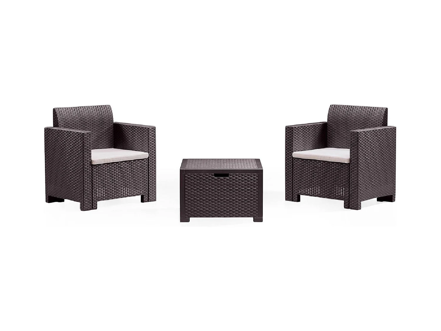 Ensemble de salon d'extérieur Dkrajn, Ensemble de jardin avec coussins, Ensemble de salon d'intérieur effet rotin, 100% Made in Italy, Marron