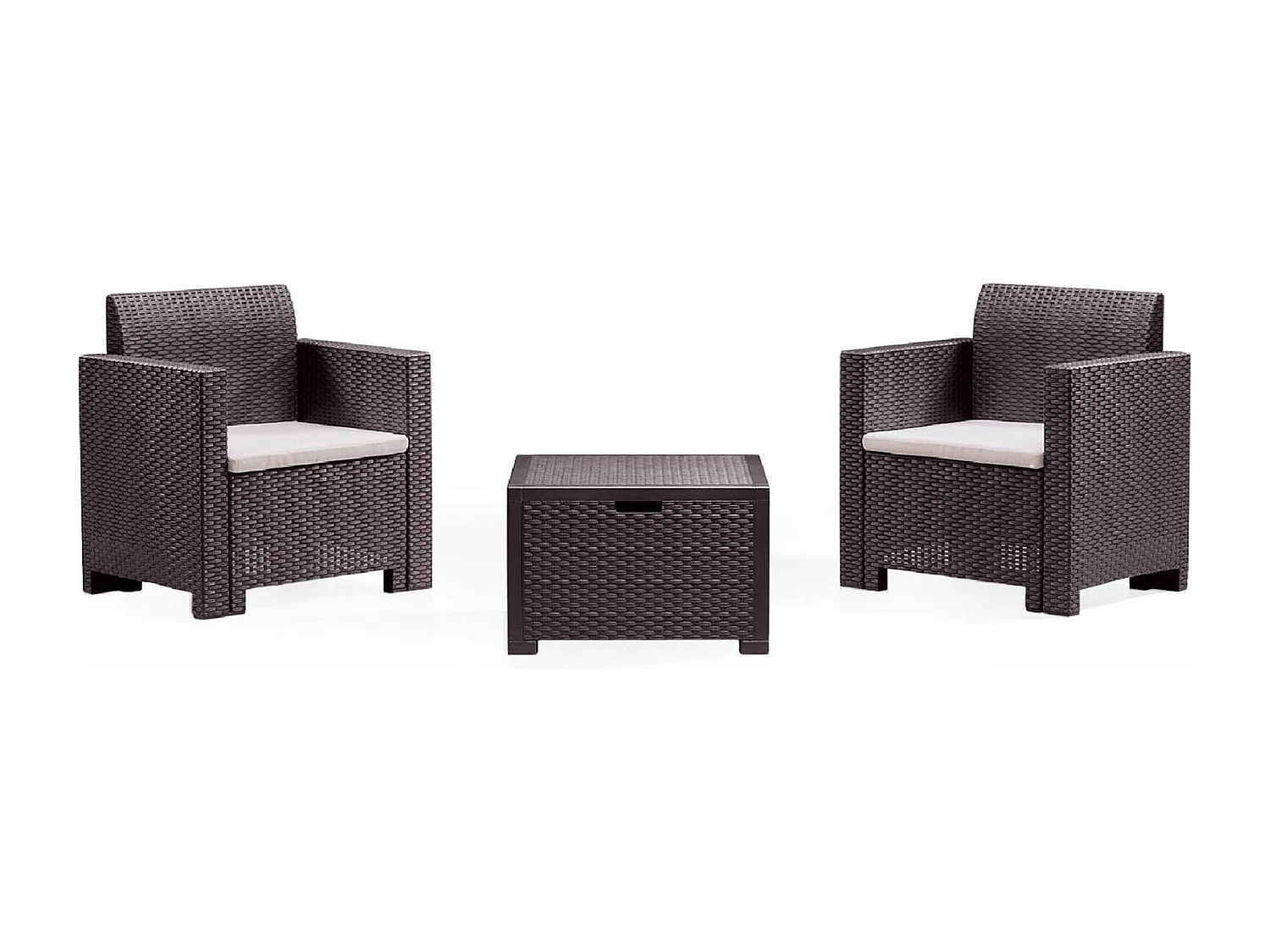 Ensemble de salon d'extérieur Dkrajn, Ensemble de jardin avec coussins, Ensemble de salon d'intérieur effet rotin, 100% Made in Italy, Marron